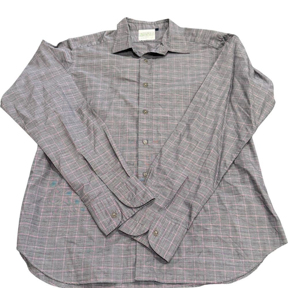 Troglodyte Humunculus Gray and pink Vintage plaid long sleeve button up 16.5